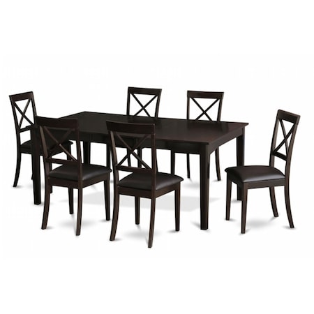 East West Furniture 7 Piece Dining Room Table Set-Dinette Table Having Leaf and 6 Dinette Chairs HEBO7-CAP-LC